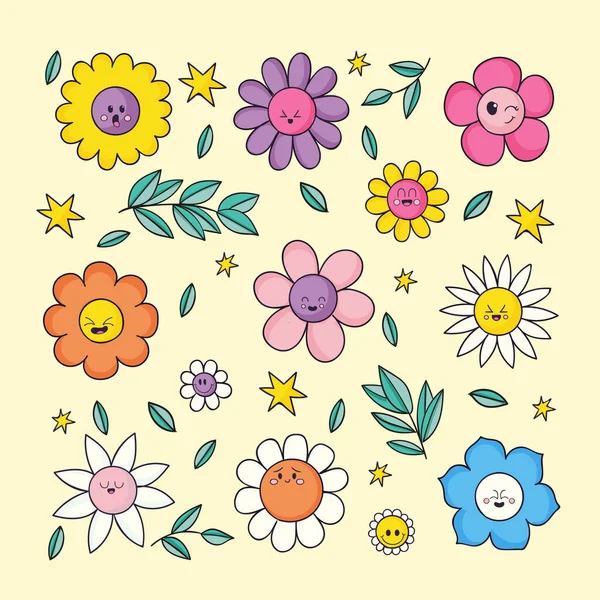 Hand Drawn Flat Design Smiley Face Flower Vector Illustration — Vector de stock