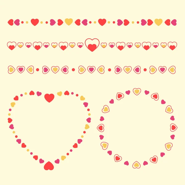 Flat Design Romantic Hearts Frame Set Vector Illustration — Stock Vector