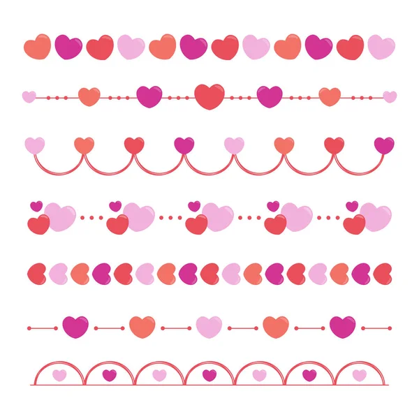 Hand Drawn Pink Hearts Frame Set Vector Illustration — Wektor stockowy