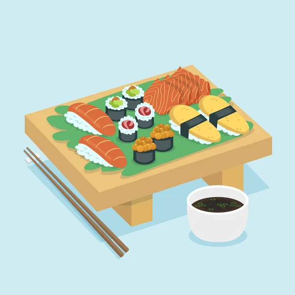 Gambar Gambar Tangan Datar Vektor Makanan Jepang - Stok Vektor