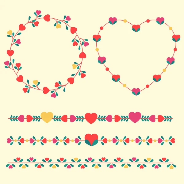 Flat Design Romantic Hearts Frames Vector Illustration — Archivo Imágenes Vectoriales