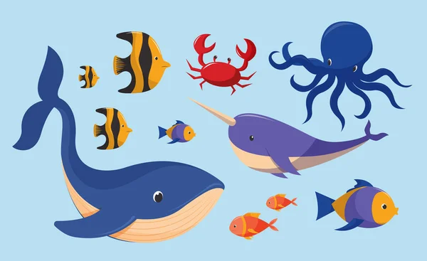 Векторная Иллюстрация Морских Животных Ручной Работы — стоковый вектор