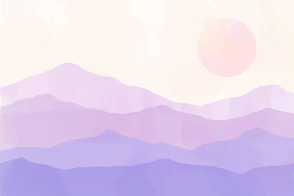 Watercolor Mountains Moon Background Vector Illustration — Image vectorielle