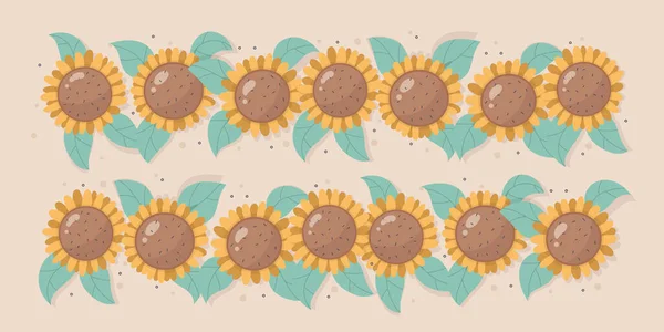 Hand Drawn Flat Design Sunflower Border Vector Illustration — стоковый вектор
