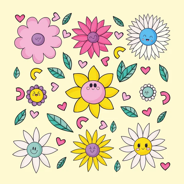 Hand Drawn Flat Design Smiley Face Flower Vector Illustration — Image vectorielle
