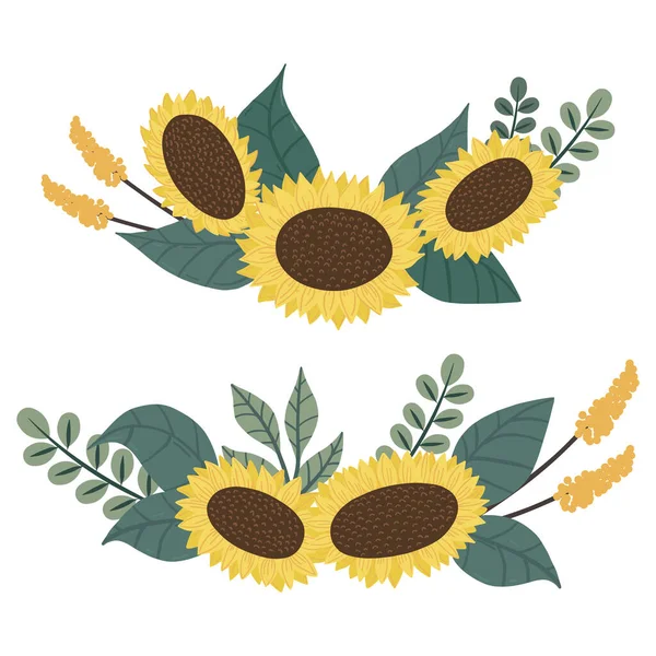 Hand Drawn Sunflower Border Set Vector Illustration — Image vectorielle