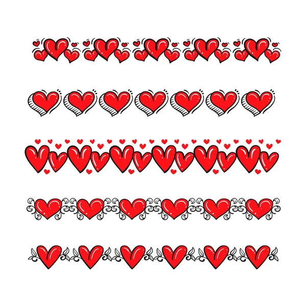 Hand Drawn Hearts Border Frame Design Vector Illustration — Stock Vector