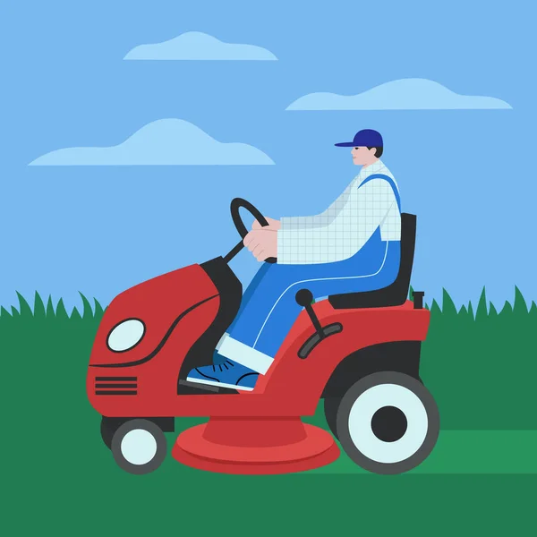 Person Lawn Mowing Outdoors Illustration Vector Illustration — ストックベクタ