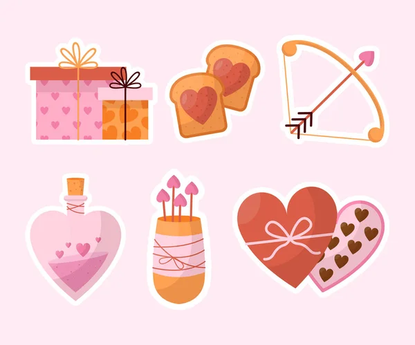 Flat Valentines Day Stickers Set Vector Illustration — Διανυσματικό Αρχείο