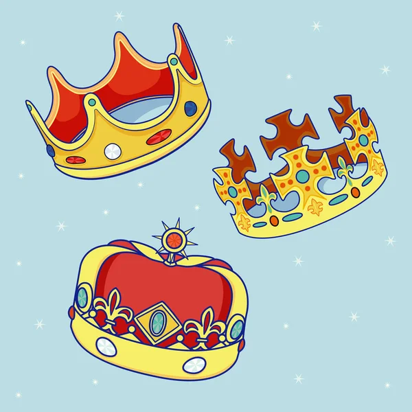 Hand Drawn Reyes Magos Crowns Set Vector Illustration — Vector de stock