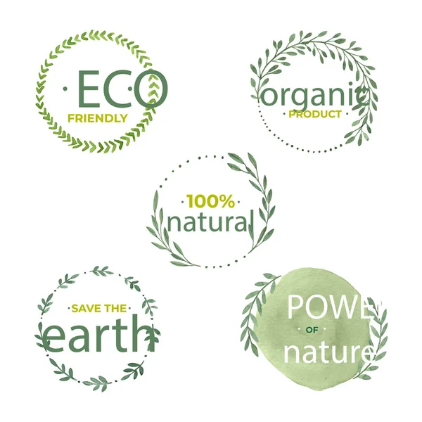 Etiquettes Écologiques Aquarelle Illustration Vectorielle — Image vectorielle