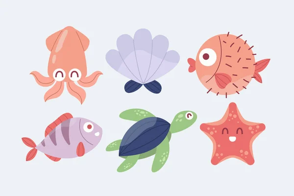 手描きフラットデザイン海の動物セットベクトルイラスト — ストックベクタ