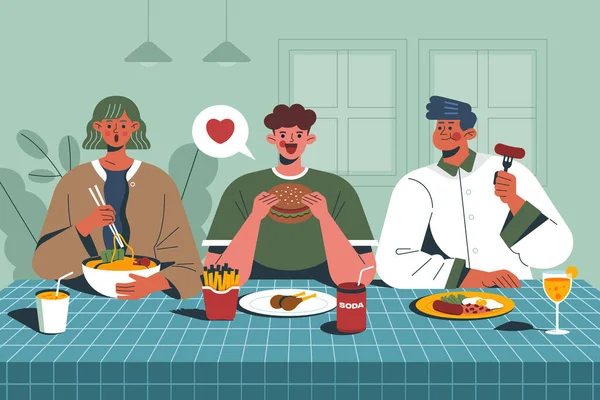 Ręcznie Rysowane Ludzie Jedzenie Ilustracja Wektor Ilustracji — Wektor stockowy