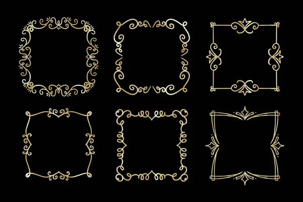 Рука Намальована Золота Рамка Набір Векторні Ілюстрації — стоковий вектор