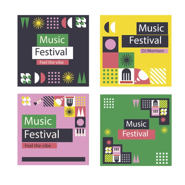 Rótulo Festival Música Design Plano Crachás Ilustração Vetorial — Vetor de Stock