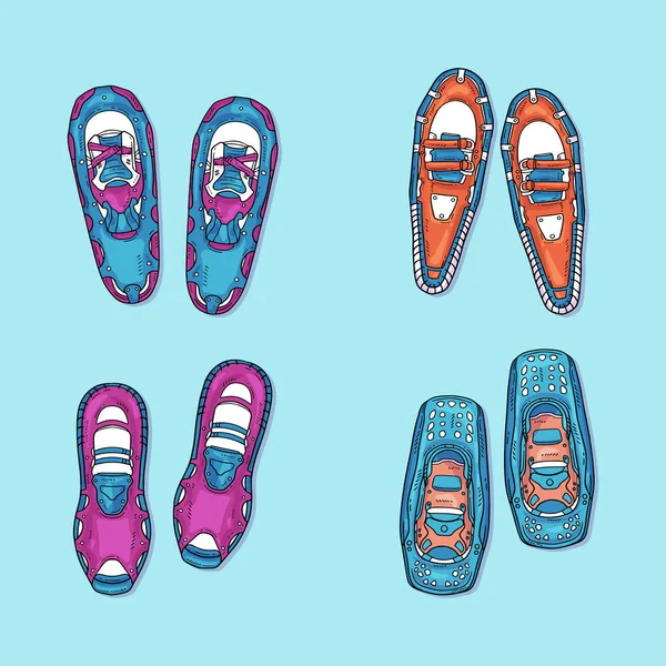 Conjunto Sapatos Neve Desenhados Mão Ilustração Vetorial —  Vetores de Stock