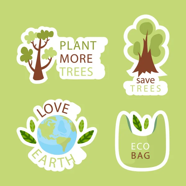Ręcznie Rysowane Płaskie Odznaki Ekologiczne Projekt Wektor Ilustracji — Wektor stockowy