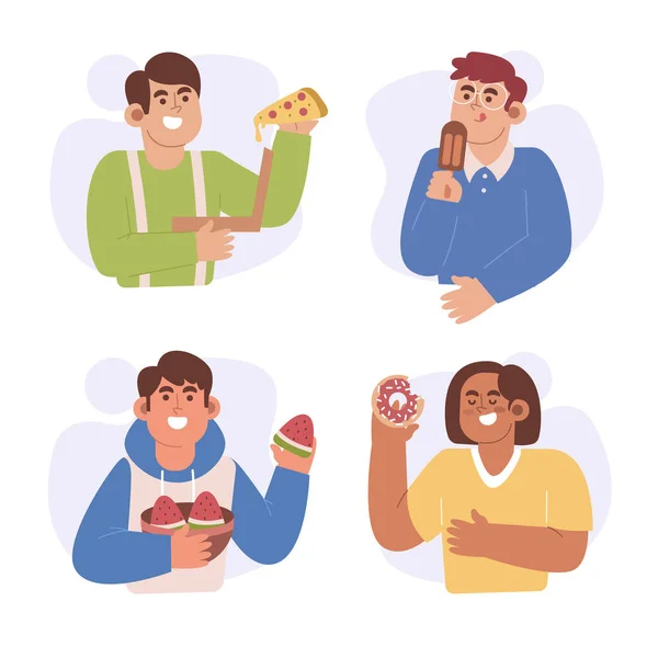Hand Drawn People Eating Set Vector Illustration — Stock Vector