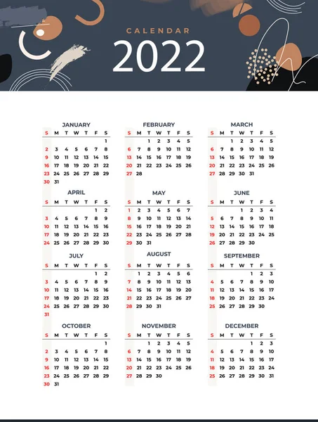 手描きフラット2022年カレンダーテンプレートベクトルイラスト — ストックベクタ