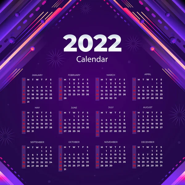 グラデーション2022年カレンダーテンプレート ベクトルイラスト — ストックベクタ