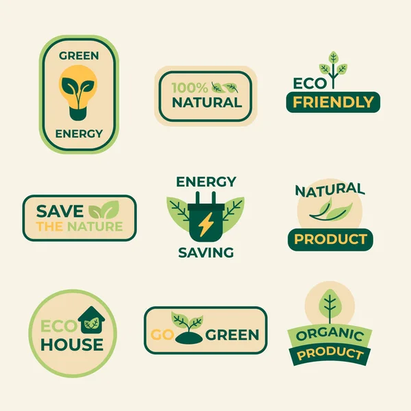 Set Étiquettes Plat Écologique Illustration Vectorielle — Image vectorielle