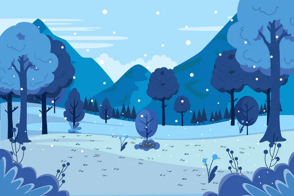 Handgezeichnete Winterlandschaft Mit Bergen Vektor Illustration — Stockvektor