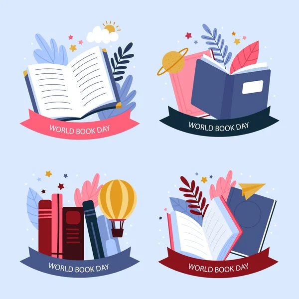 Flat World Book Day Labels Collection Vector Illustration — Stock Vector