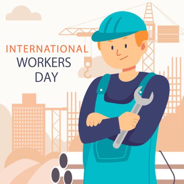 Düz uluslararası işçiler günü illüstrasyon Vektörü illüstrasyonu