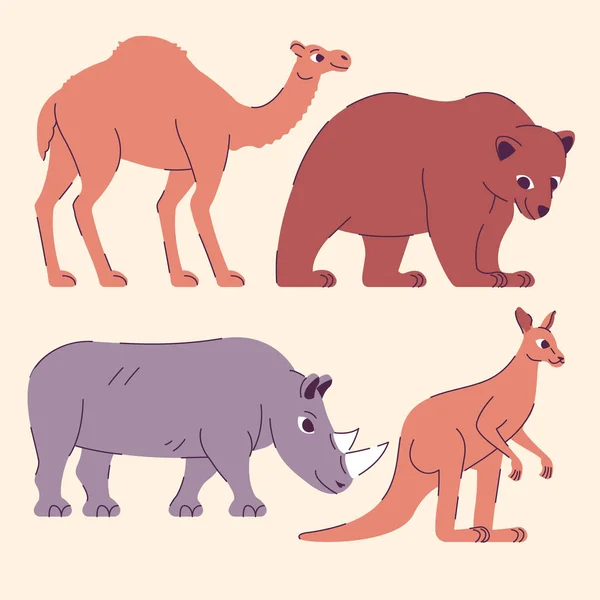 Hand Drawn Wild Animals Set Vector Illustration — Stok Vektör