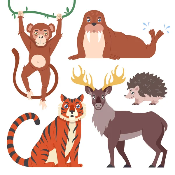 Hand Drawn Wild Animals Set Vector Illustration — Stockvektor