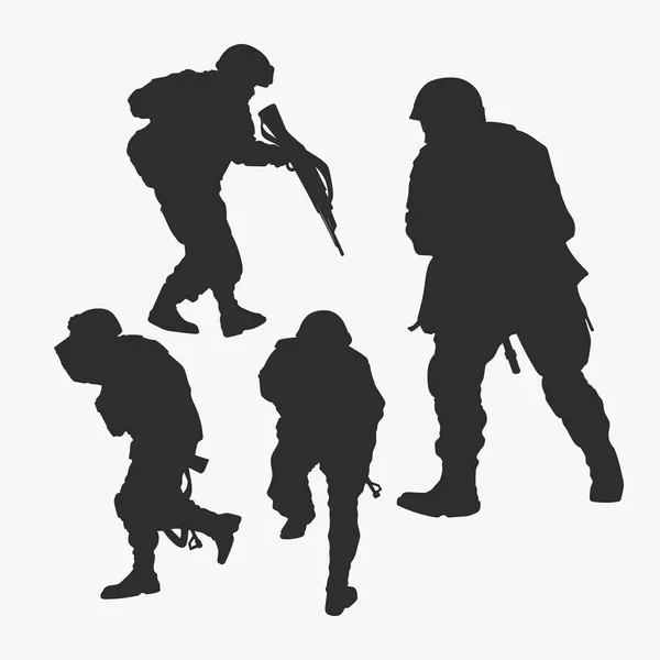 Silhouette Piatta Soldato Illustrazione Vettoriale — Vettoriale Stock