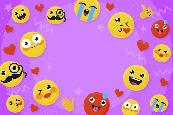 Mondo Piatto Emoji Giorno Sfondo Con Emoticon Vettoriale Illustrazione — Vettoriale Stock