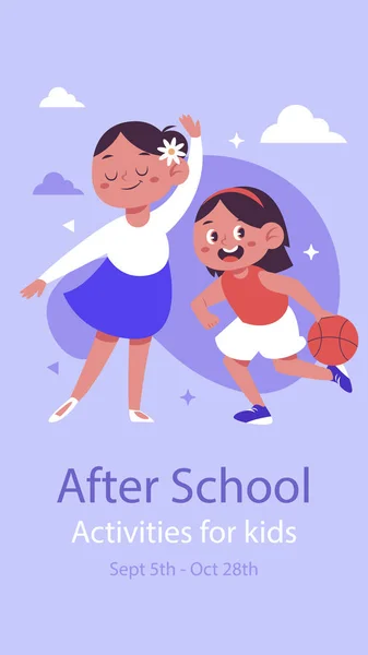 Flat School Activities Children Posts Stories Set Vector Illustration — Stock Vector