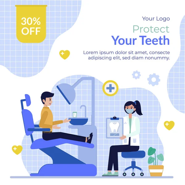 Flat Posts Set Dental Clinic Business Vector Illustration — Stock Vector