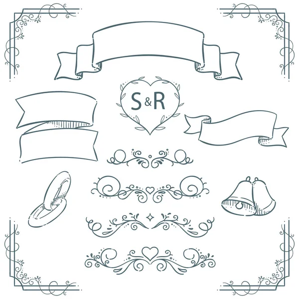Hand Drawn Wedding Album Ornaments Vector Illustration — Stockvektor