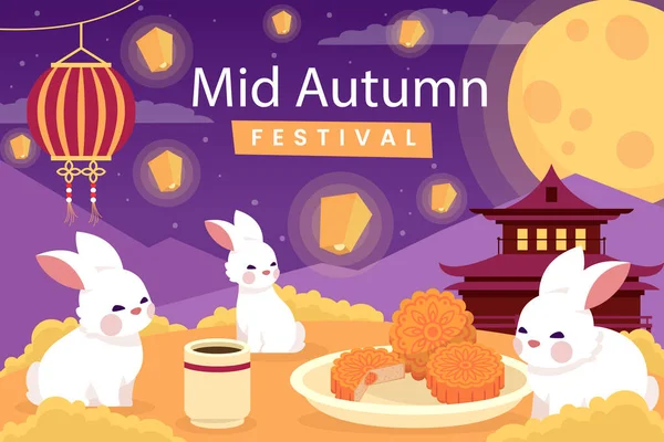 Flat Mid Autumn Festival Illustrationeps — Wektor stockowy