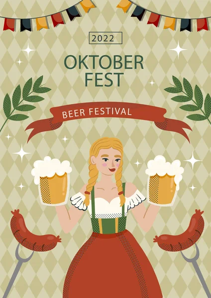 Flat Oktoberfest Vertical Poster Template Vector Illustration — Stock Vector
