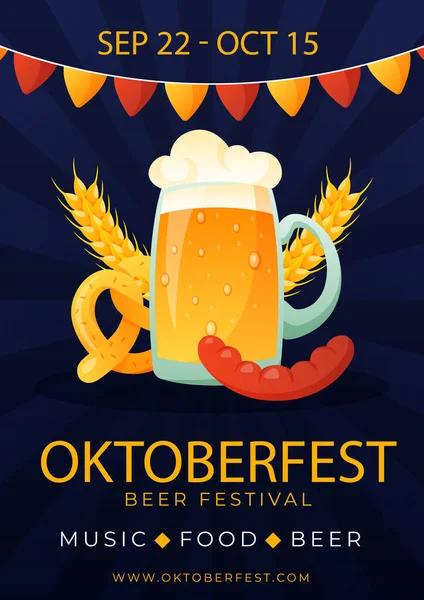Flat Oktoberfest Vertical Poster Template Vector Illustration — Stockvector