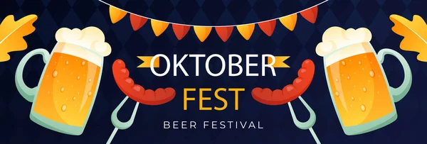 Flat Oktoberfest Horizontal Banners Set Vector Illustration — Stockvector