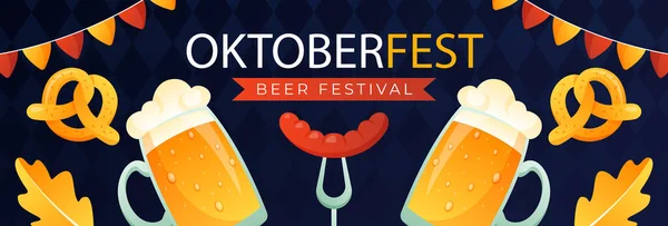 Flat Oktoberfest Horizontal Banners Set Vector Illustration — Stockvector
