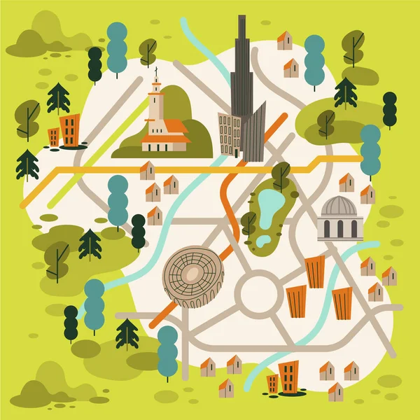 Hand Drawn Town Map Illustration Vector Illustration — Image vectorielle
