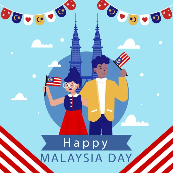 Flat Illustration Malaysia Day Celebration Vector Illustration - Stok Vektor