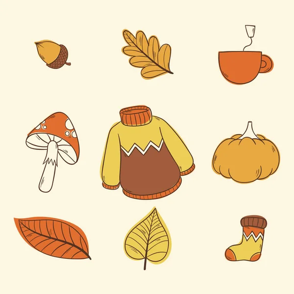 Hand Drawn Elements Set Autumn Celebration Vector Illustration — Wektor stockowy