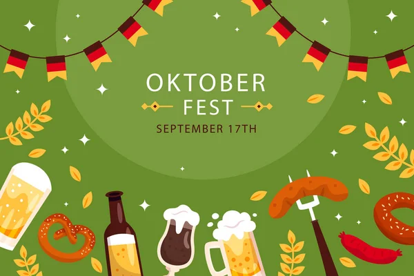 Flat Background Oktoberfest Celebration Vector Illustration — Stockvector