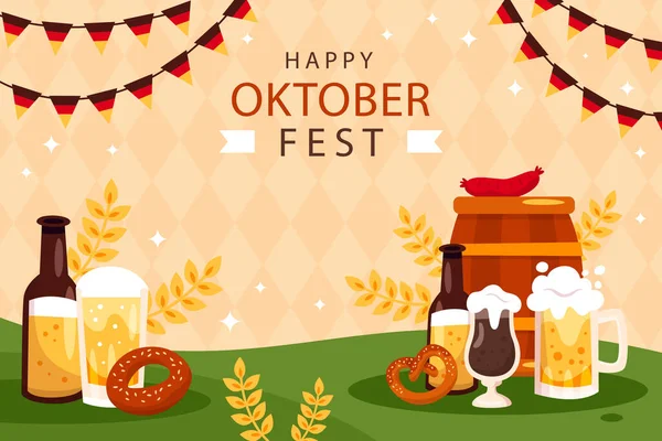 Flat Background Oktoberfest Celebration Vector Illustration — Stok Vektör