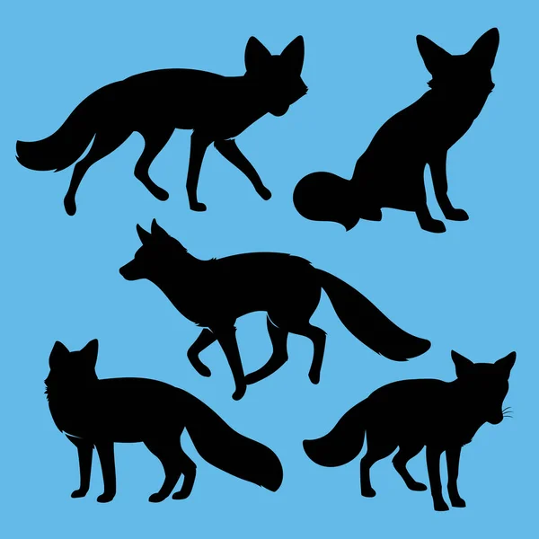 Hand Drawn Animals Foxs Silhouette Illustration Vector Illustration —  Vetores de Stock