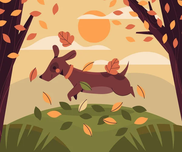 Flat Illustration Autumn Dog Celebration Vector Illustration — Stockvektor