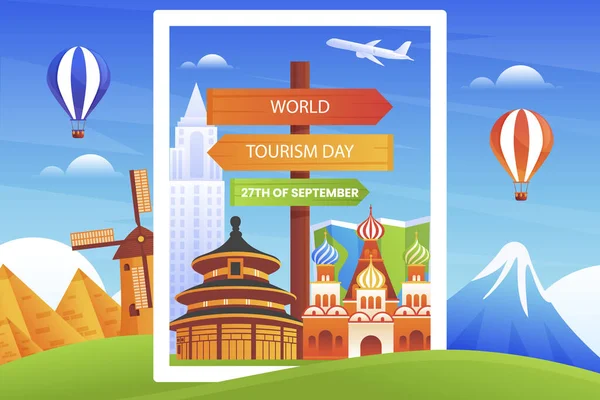 Gradient Background World Tourism Day Celebration Vector Illustration — ストックベクタ