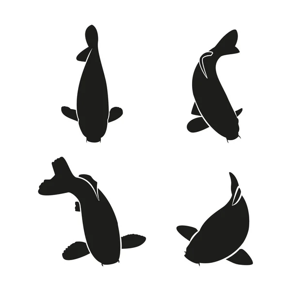 Hand Drawn Animals Silhouette Carp Fish Set Vector Illustration — Vettoriale Stock
