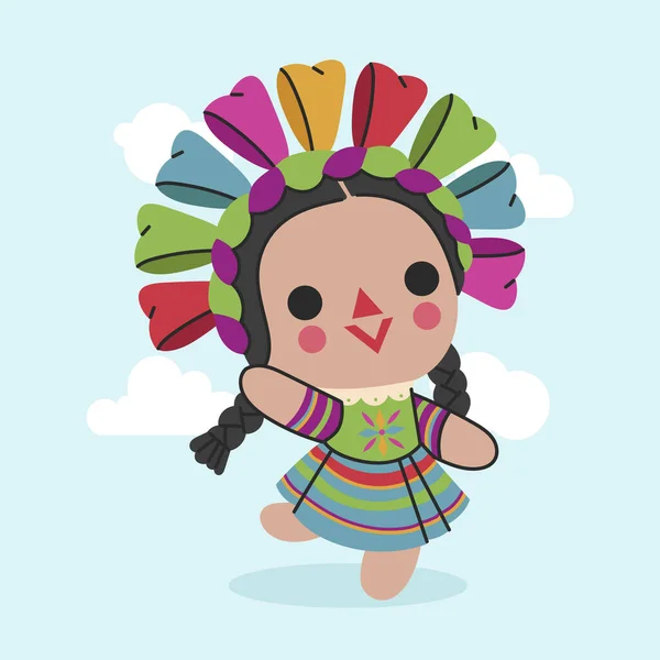Hand Drawn Mexican Doll Vector Illustration — Vector de stock